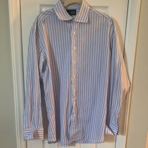 Men’s Dress Shirt 17” Neck Liles Clothing Studio Blue & White Vertical Stripes